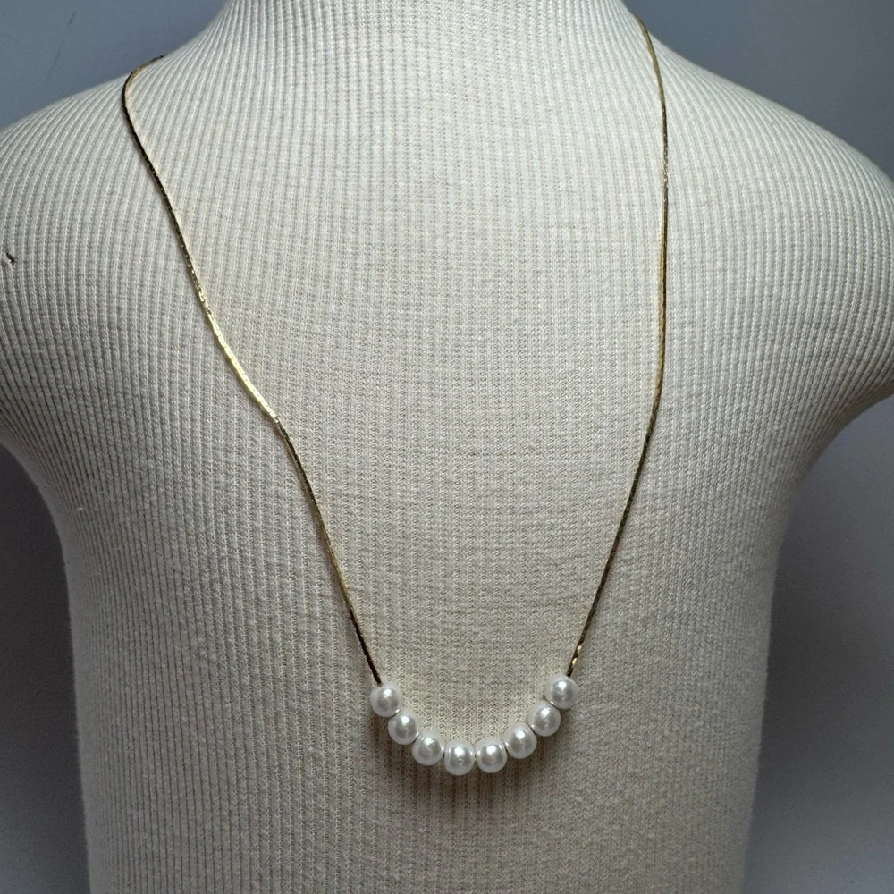 Antique Faux Pearl & Gold Necklace Vintage Minimalist Jewelry